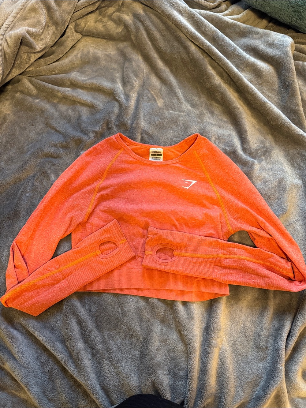 Gymshark Coral-Orange Seamless Crop Long Sleeve Top